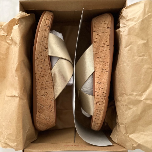 Fitflop F-Mode Metallic Leather/Cork “Flat form” Cross Slides US Size 08 - Picture 8 of 9
